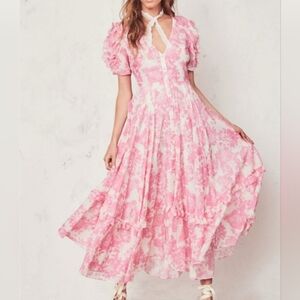 LOVESHACKFANCY Andie Puff-Sleeve Floral Tiered Dress